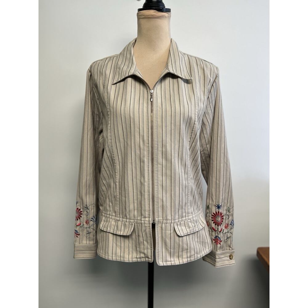 Y2K Boho Jacket Floral Embroidery XL Pinstriped Full Zip Whimsy Hippie Artsy - Picture 3 of 14